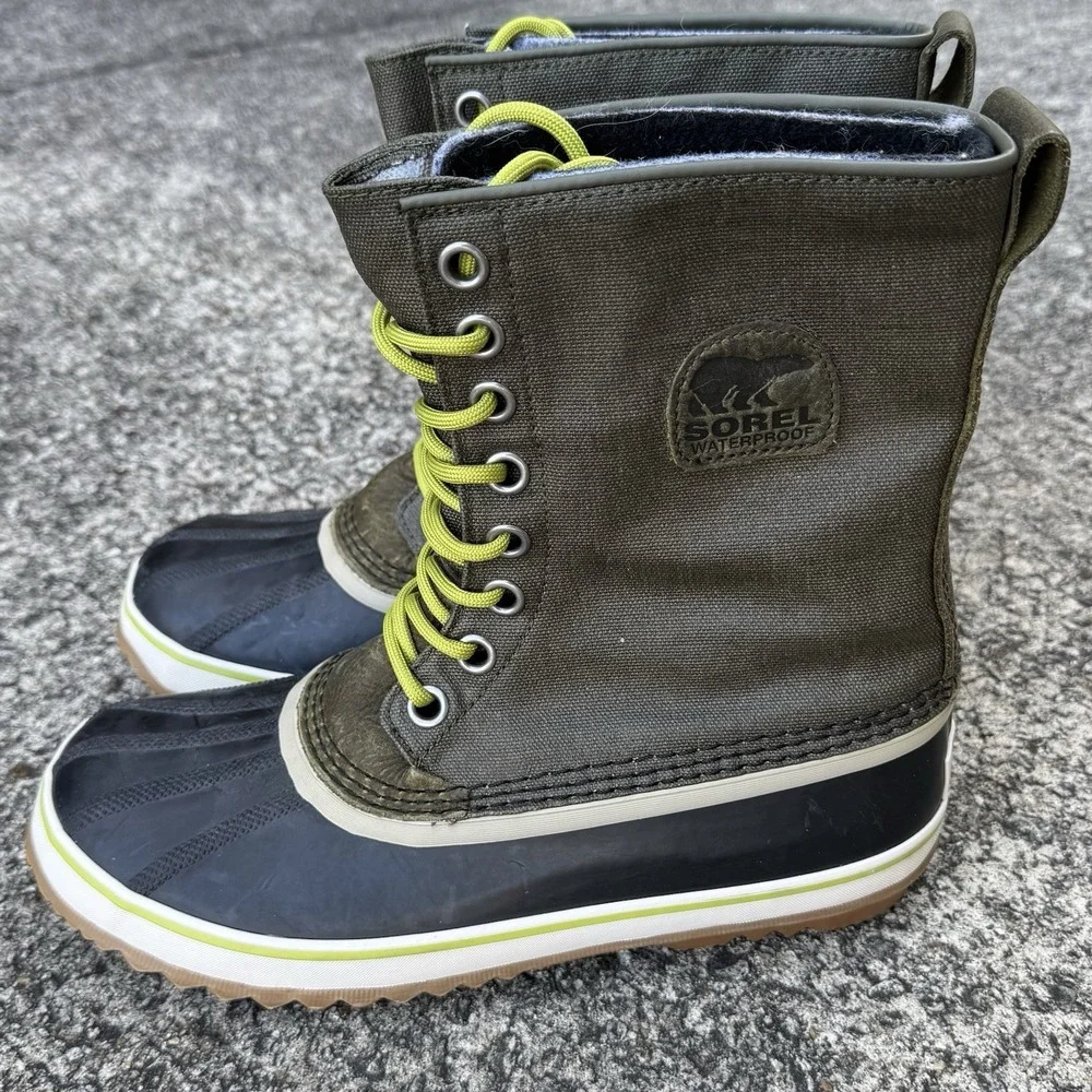 Sorel Snow Boot Women's 10 1964 Premium Waterproof Waxed Canvas Peat Moss Green